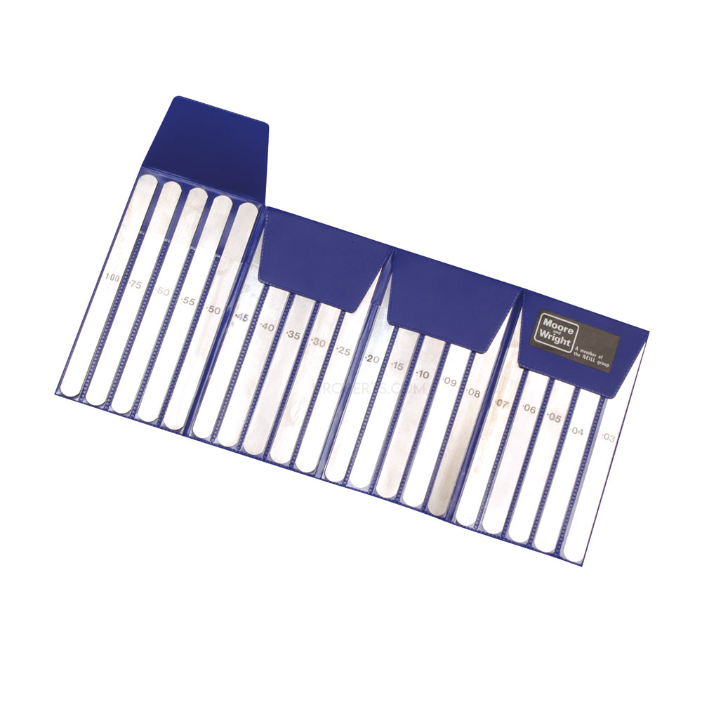 Moore & Wright FS20M Feeler Strip Set, Thickness 0.03mm-1.00mm  Length 150mm (20 Pieces)