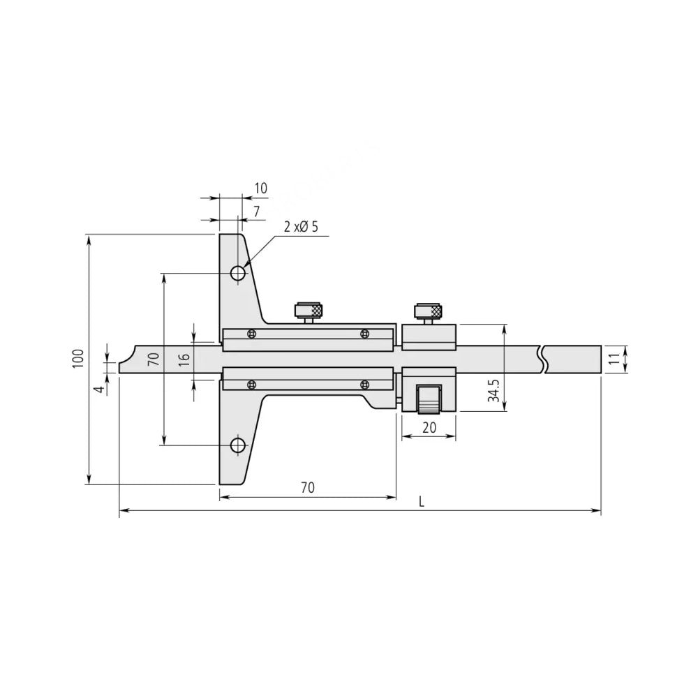 Mitutoyo 527-104 Vernier Depth Gauge, Range 0-600mm, Graduation 0.02mm, with Fine Adjustment, Base 250 x 10mm