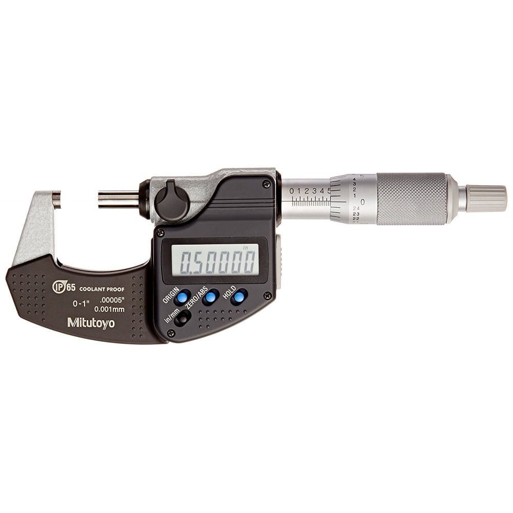 Mitutoyo 293-330-30 Digimatic Digital Micrometer, Range 0-1" / 0-25.4mm, Resolution 0.00005" / 0.001mm, IP65, with SPC Data Output