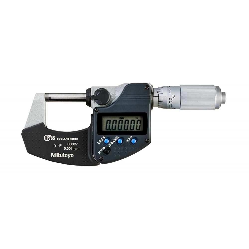 Mitutoyo 293-348-30 Digimatic Digital Micrometer, Range 0-1" / 0-25.4mm, Resolution 0.00005" / 0.001mm, IP65