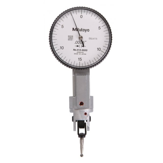 Mitutoyo 513-302GT Lever Dial Indicator Universal Type, Graduation 0.0005", Range 0.03", Scale 0-15-0, Stylus Length 6.5mm, Bezel Diameter 40mm