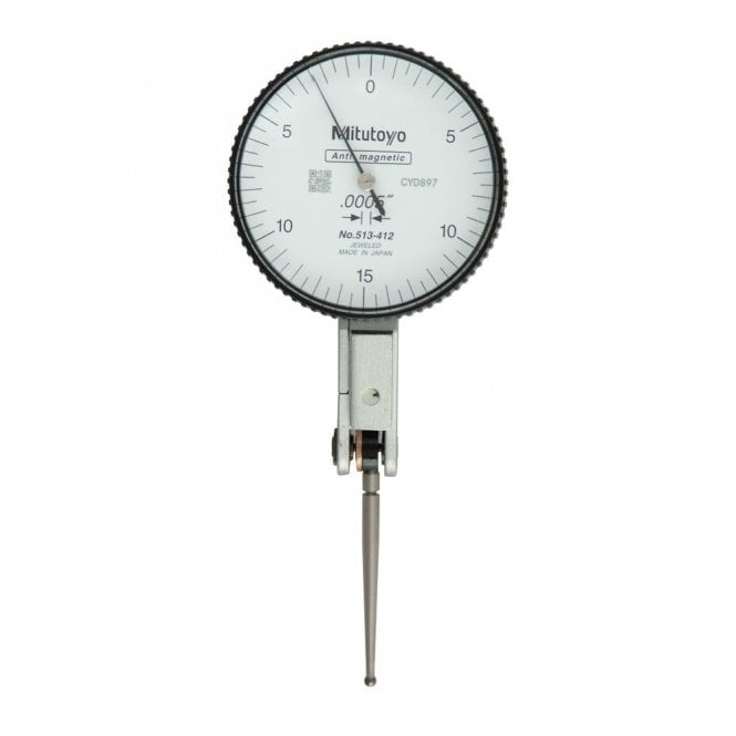 Mitutoyo 513-412T Lever Dial Indicator Horizontal Type, Graduation 0.0005", Range 0.03", Scale 0-15-0, Stylus Length 30.4mm, Bezel Diameter 40mm