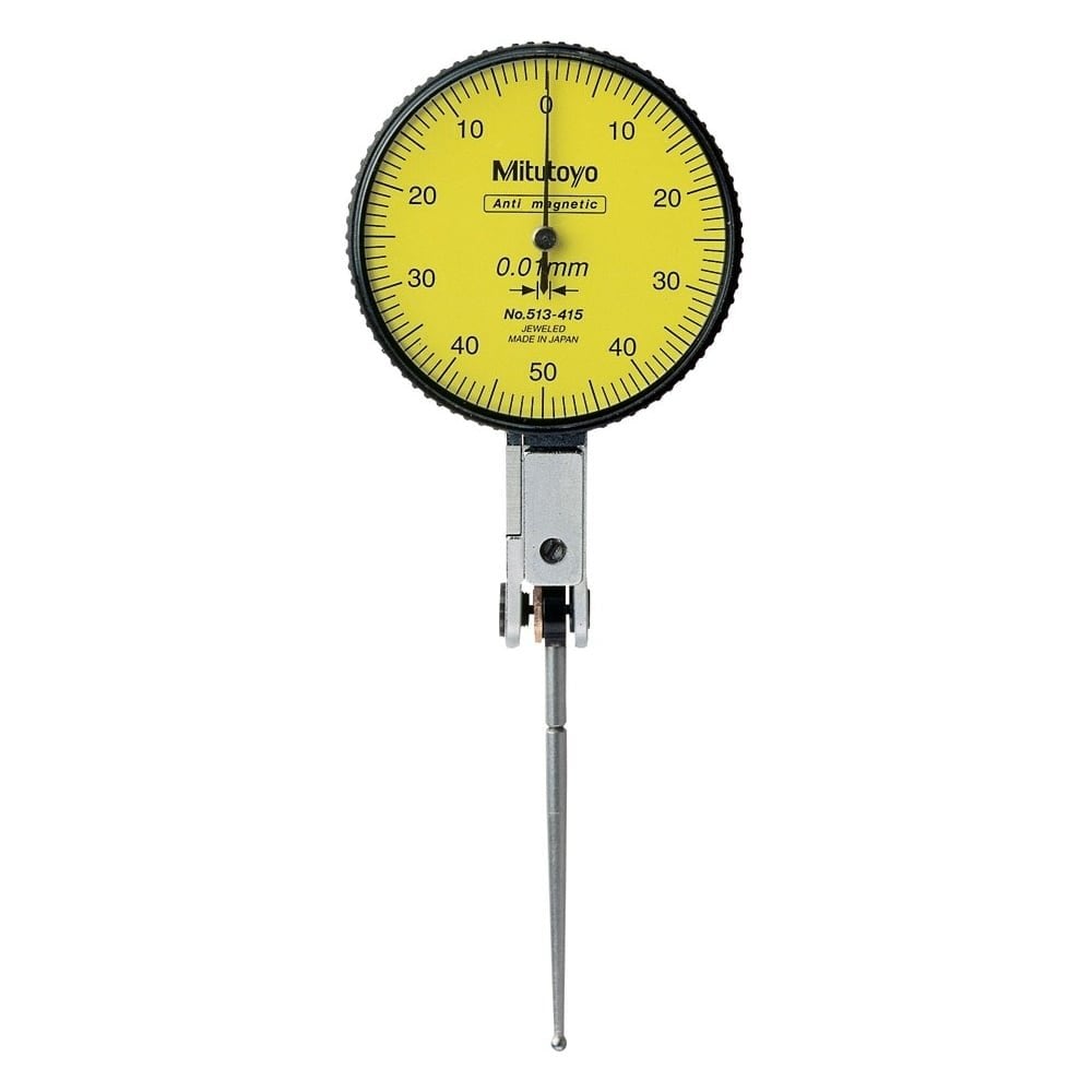 Mitutoyo 513-415E Lever Dial Indicator Horizontal Type, Graduation 0.01mm, Range 1mm, Scale 0-50-0, Stylus Length 41mm, Bezel Diameter 40mm