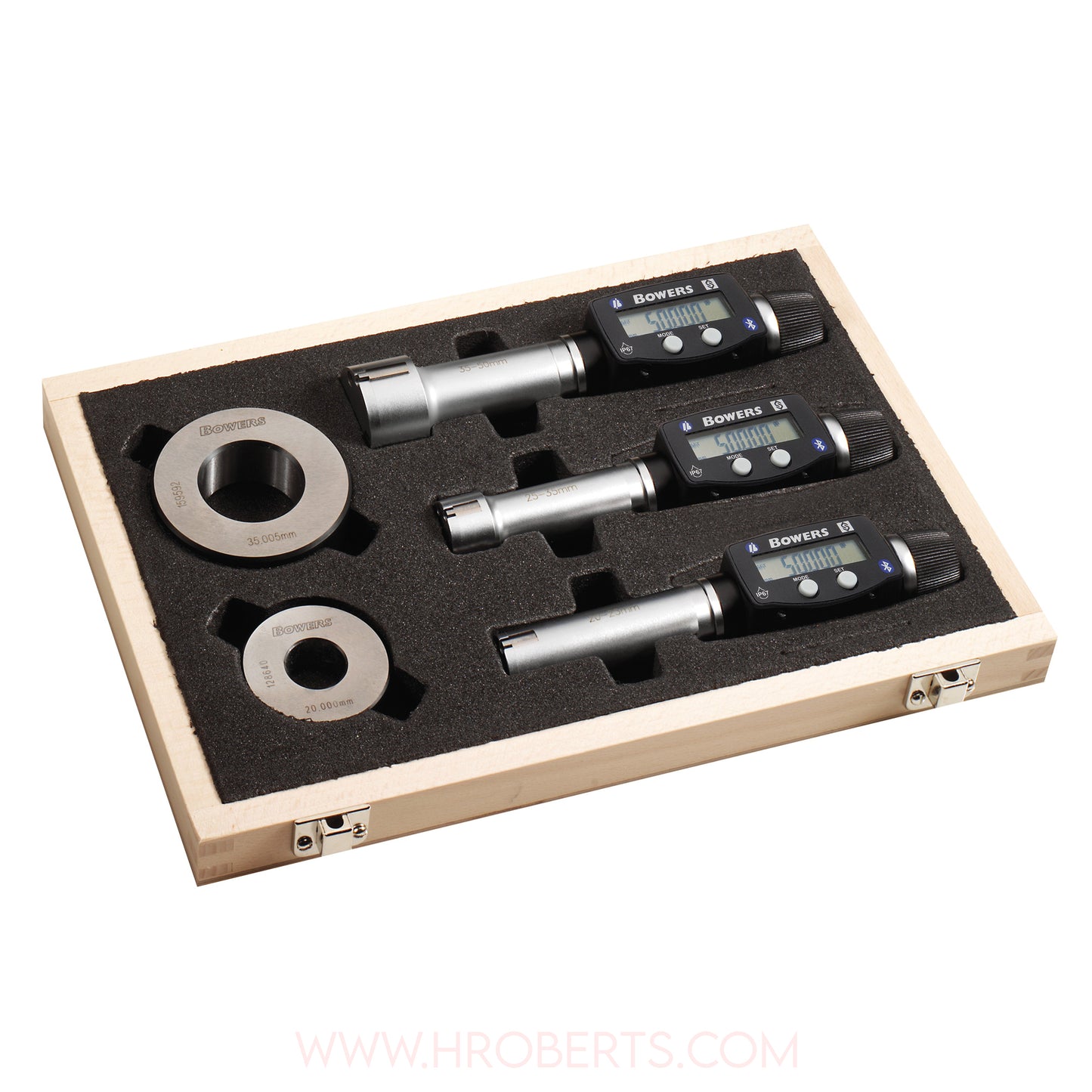 Bowers SXTD5U-BT Digital Bore Gauge Set, Range 20-50mm, Resolution 0.001mm, 3-Point Contact with Bluetooth, Supplied with Setting Rings and Ukas Certificate