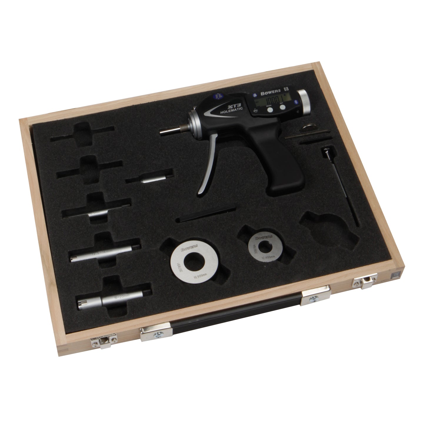 Bowers SXTH4M-BT Digital Pistol Grip Bore Gauge Set, Range 10-20mm, Resolution 0.001mm, 3-Point Contact with Bluetooth, Supplied with Setting Rings and Ukas Certificate