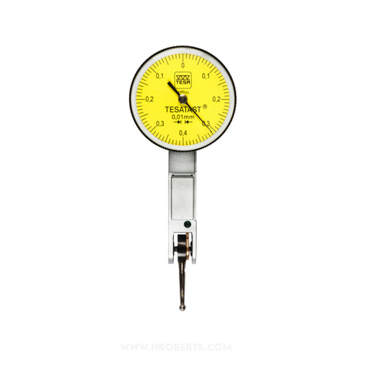 Tesa 01810005 Tesatast Lever Dial Indicator Horizontal Type, Graduation 0.01mm, Range 0.8mm, Scale 0-0.4-0, Stylus Length 12.53mm, Bezel Diameter 28mm