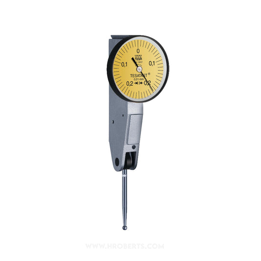 Tesa 01810007 Tesatast Lever Dial Indicator Horizontal Type, Graduation 0.01mm, Range 0.5mm, Scale 0-0.25-0, Stylus Length 36.53mm, Bezel Diameter 28mm