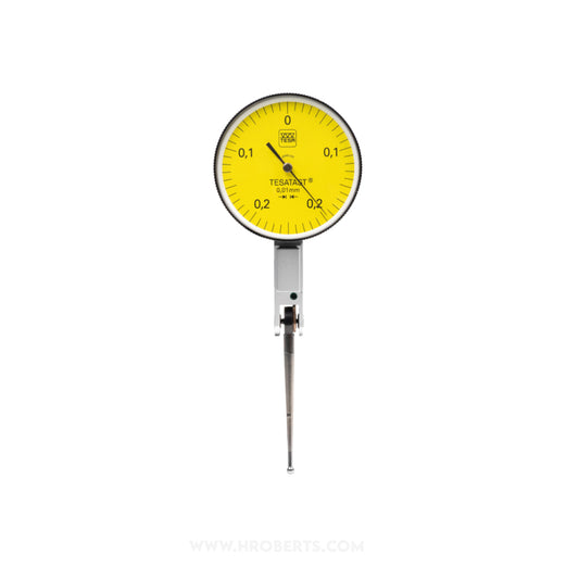 Tesa 01810008 Tesatast Lever Dial Indicator Horizontal Type, Graduation 0.01mm, Range 0.5mm, Scale 0-0.25-0, Stylus Length 36.53mm, Bezel Diameter 38mm