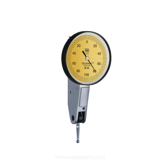 Tesa 01810010 Tesatast Lever Dial Indicator Horizontal Type, Graduation 0.002mm, Range 0.2mm, Scale 0-100-0, Stylus Length 12.53mm, Bezel Diameter 38mm