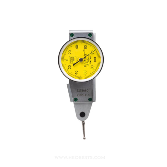 Tesa 01810013 Tesatast Lever Dial Indicator Parallel Type, Graduation 0.002mm, Range 0.2mm, Scale 0-100-0, Stylus Length 12.53mm, Bezel Diameter 28mm