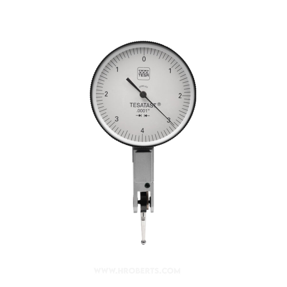 Tesa 01820012 Tesatast Lever Dial Indicator Horizontal Type, Graduation 0.0001", Range 0.008", Scale 0-4-0, Stylus Length 1/2", Bezel Diameter 1.5"