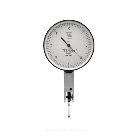 Tesa 01820012 Tesatast Lever Dial Indicator Horizontal Type, Graduation 0.0001", Range 0.008", Scale 0-4-0, Stylus Length 1/2", Bezel Diameter 1.5"