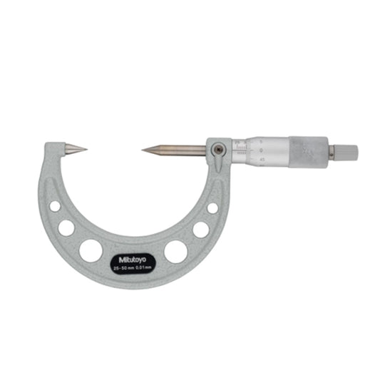 Mitutoyo 112-214 Point Micrometer, Range 25-50mm, Graduation 0.01mm, 30 Degree Carbide Tipped