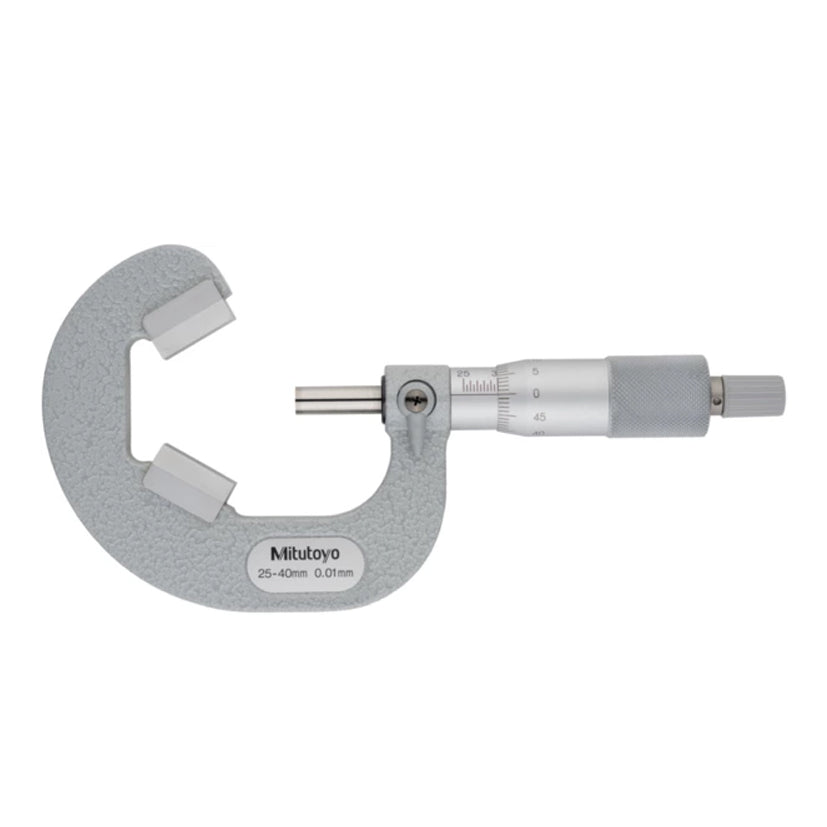 Mitutoyo 114-103 Three Flute V-Anvil Micrometer, Range 25-40mm, Graduation 0.01mm