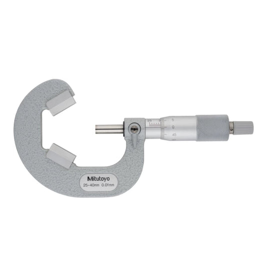 Mitutoyo 114-103 Three Flute V-Anvil Micrometer, Range 25-40mm, Graduation 0.01mm