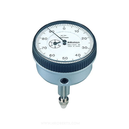 Mitutoyo 1160A Back Plunger Dial Indicator, Graduation 0.01mm, Range 5mm, Scale 0-100, Bezel Diameter 40mm