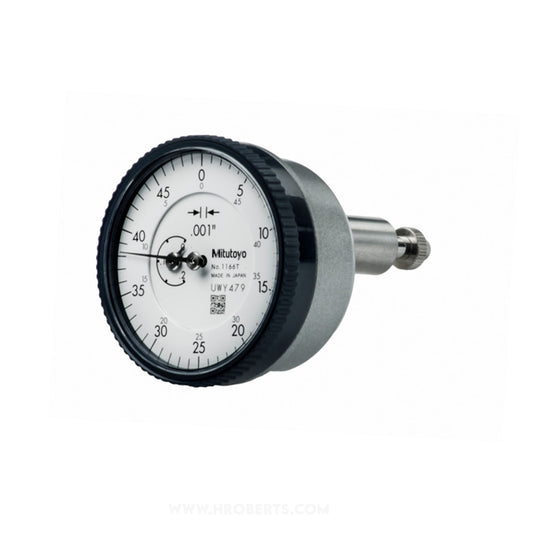 Mitutoyo 1166A Back Plunger Dial Indicator, Graduation 0.001", Range 0.2", Scale 0-50, Bezel Diameter 1.57"