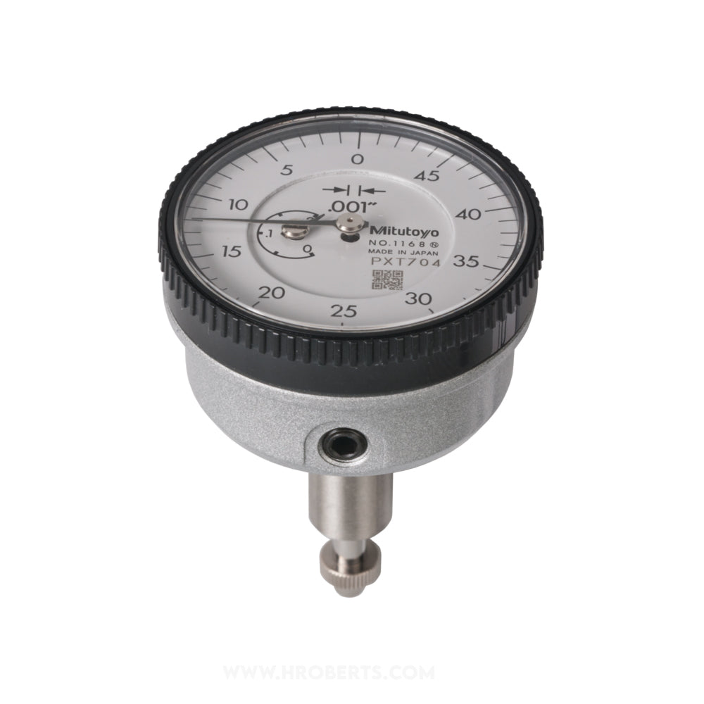 Mitutoyo 1168A Back Plunger Dial Indicator, Graduation 0.001", Range 0.2", Scale 50-0, Bezel Diameter 1.57"