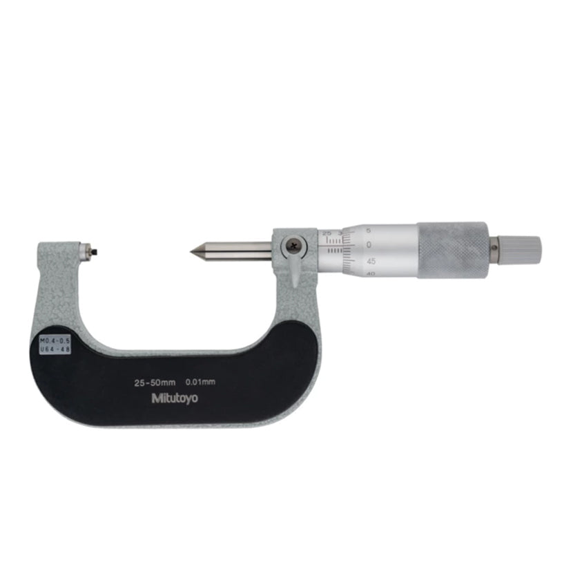 Mitutoyo 125-106 Screw Thread Micrometer, 0.4-0.5mm/64-48TPI, Range 25-50mm, Graduation 0.01mm