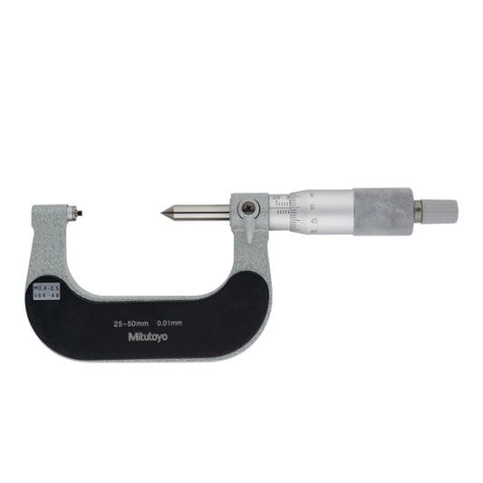 Mitutoyo 125-106 Screw Thread Micrometer, 0.4-0.5mm/64-48TPI, Range 25-50mm, Graduation 0.01mm