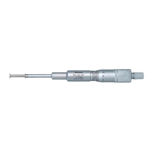 Mitutoyo 146-221 Non-Rotating Spindle Groove Micrometer, Range Outside 0-25mm, Range Inside 1.6-26.5mm, Graduation 0.01mm, Flange Dia 6.35mm