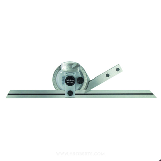 Mitutoyo 187-908-10 Universal Bevel Protractor, Blade Length 300mm / 12", Graduation 5’ (0° - 90° - 0°)