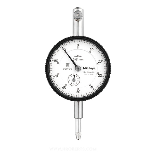 Mitutoyo 2046A-80 Special Purpose Dial Indicator, Graduation 0.01mm, Range 10mm, Scale 0-100, Bezel Diameter 57mm