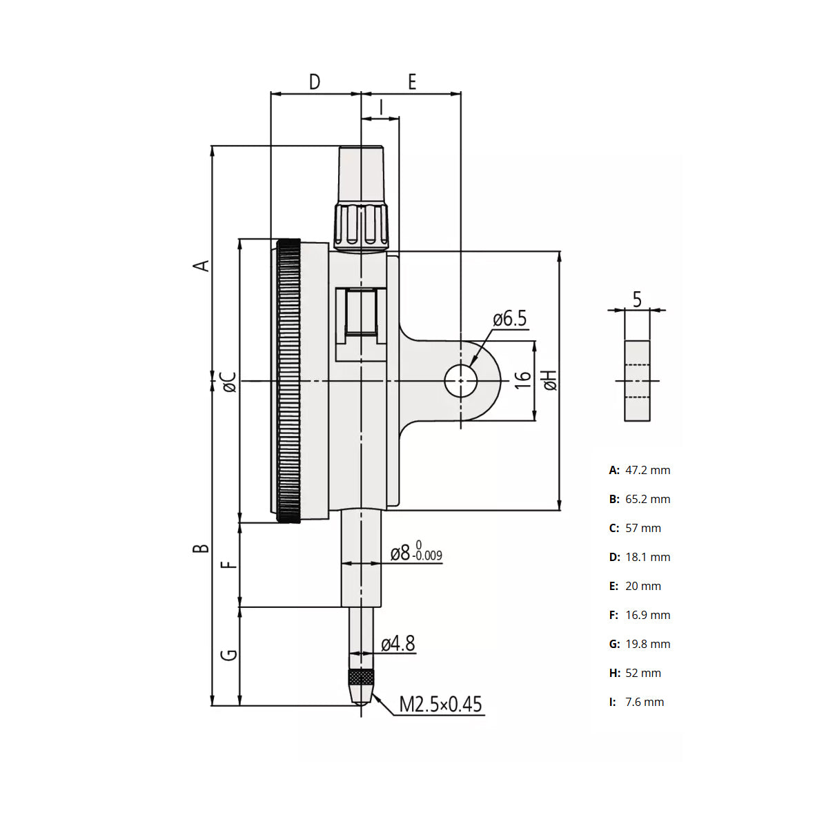 Mitutoyo 2046A Dial Indicator, Graduation 0.01mm, Range 10mm, Scale 0 ...
