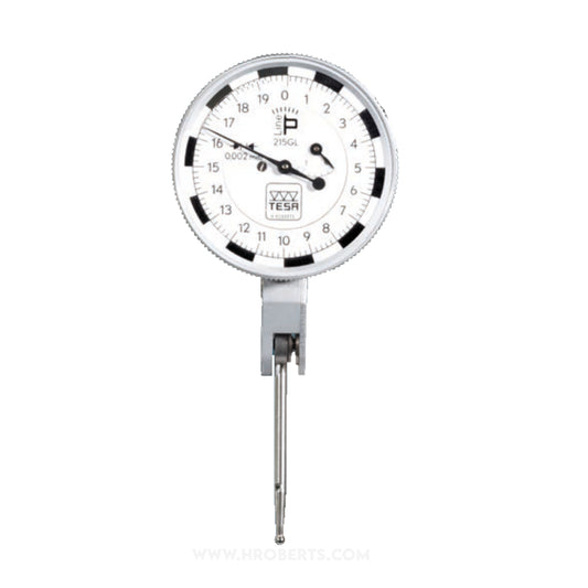 Tesa P-Line 01810406 Lever Dial Indicator Horizontal Type 215GL, Graduation 0.002mm, Range 1.2mm, Scale 0-10-20, Stylus Length 36mm, Bezel Diameter 40mm