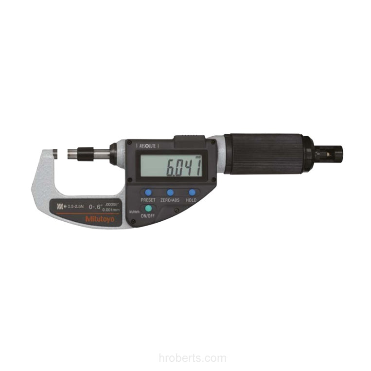 Mitutoyo 227-211-20 Digimatic Absolute Digital Adjustable Measuring Force Micrometer, Range 0-0.6" / 0-15.24mm, Resolution 0.00005" / 0.001mm, Non-Rotating Splindle with SPC Data Output