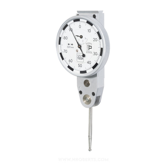 Tesa P-Line 01810409 Lever Dial Indicator Parallel Type 232GL, Graduation 0.01mm, Range 3mm, Scale 0-50-100, Stylus Length 36mm, Bezel Diameter 40mm