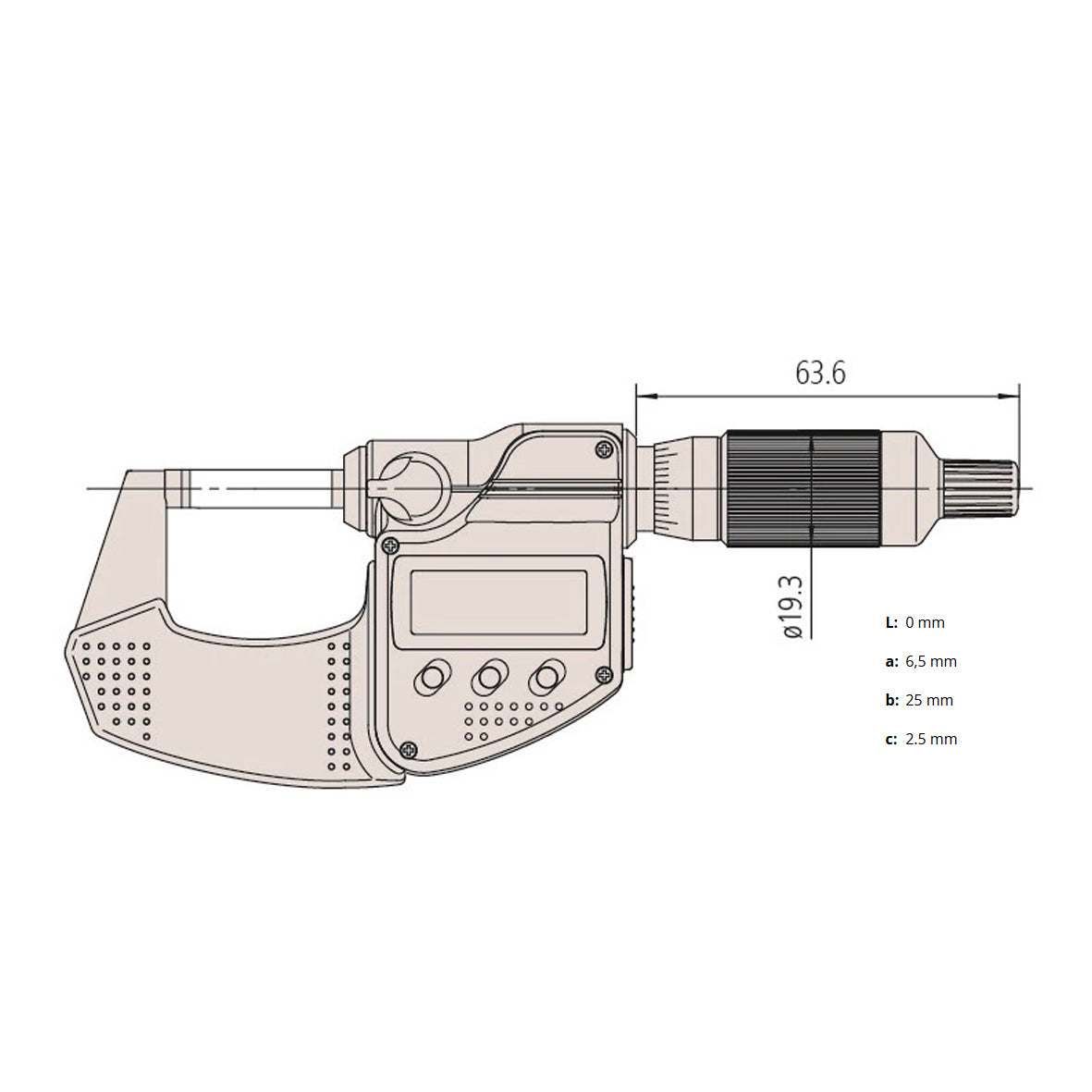 Mitutoyo 293-344-30 Digimatic Digital Micrometer, Range 0-1" /  0-25.4mm, Resolution 0.00005" / 0.001mm, IP65