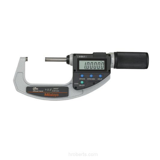 Mitutoyo 293-677-20 Digimatic Absolute Digital Micrometer, Range 1-2.2" / 25.4-55.8mm, Resolution 0.00005" / 0.001mm, IP65, with SPC Data Output