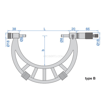 Insize 3206-500 Interchangeable Anvil Micrometer, Range 400-500mm, Graduation 0.01mm