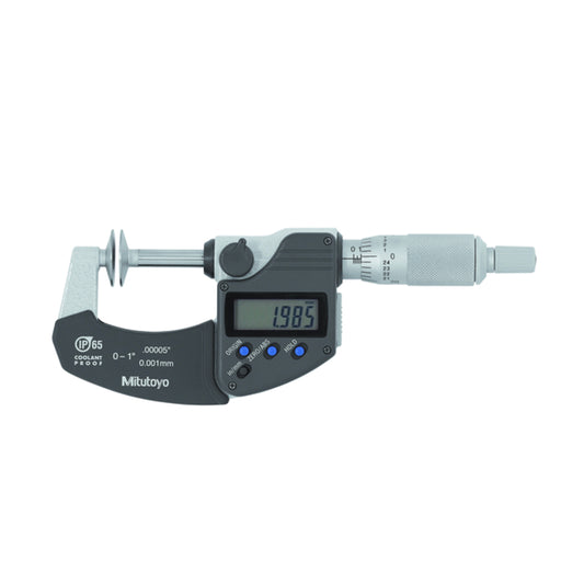 Mitutoyo 323-350-30 Digimatic Digital Disc Micrometer, Range 0-1" /  0-25.4mm, Resolution 0.00005" / 0.001mm, IP65, with SPC Data Output