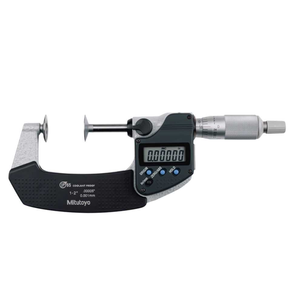 Mitutoyo 323-351-30 Digimatic Digital Disc Micrometer, Range 1-2" / 25.4-50.8mm, Resolution 0.00005" / 0.001mm, IP65, with SPC Data Output