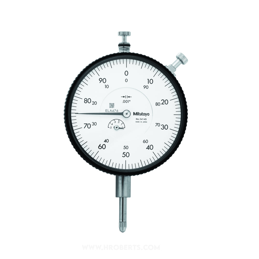 Mitutoyo 3414A Dial Indicator, Graduation 0.001", Range 0.5", Scale 0-100, Bezel Diameter 3.07"