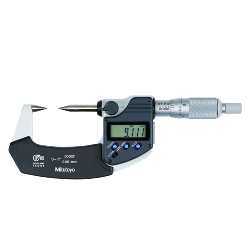 Mitutoyo 342-361-30 Digimatic Digital Point Micrometer, Range 0-1" /  0-25.4mm, Resolution 0.00005" / 0.001mm, 30 Degree Carbide Tipped, IP65, with SPC Data Output