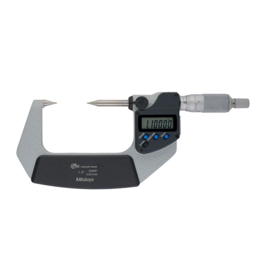Mitutoyo 342-362-30 Digimatic Digital Point Micrometer, Range 1-2" / 25.4-50.8mm, Resolution 0.00005" / 0.001mm, 30 Degree Carbide Tipped, IP65, with SPC Data Output