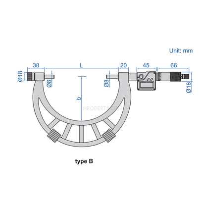 Insize 3506-400A Interchangeable Anvil Micrometer, IP65, Range 300-400mm / 12-16", Resolution 0.001mm / 0.0001"
