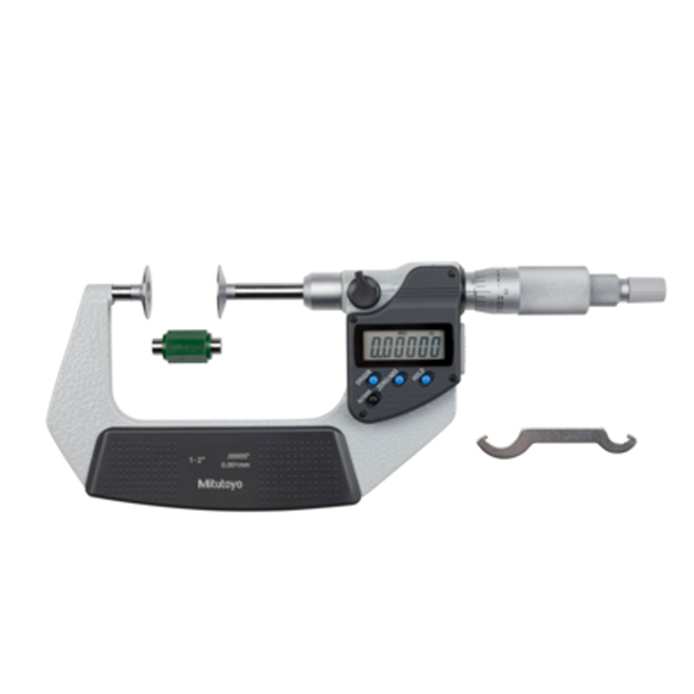 Mitutoyo 369-351-30 Digimatic Digital Non-Rotating Spindle Disc Micrometer, Range 1-2" / 25.4-50.8mm, Resolution 0.00005" / 0.001mm with SPC Data Output, Disc Dia 20mm