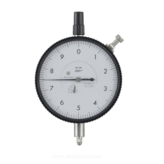 Mitutoyo 3802A-10 Dial Indicator, Graduation 0.0001", Range 0.025", Scale 0-10, Bezel Diameter 3.07"