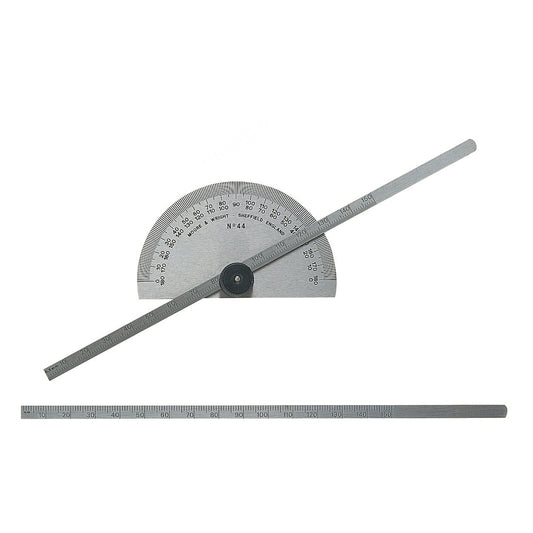Moore & Wright 44 Depth Gauge Protractor, Range 0-150mm / 0-6", Graduated 0-180-0 Dregrees, Scale Resolution 1/2 Degrees
