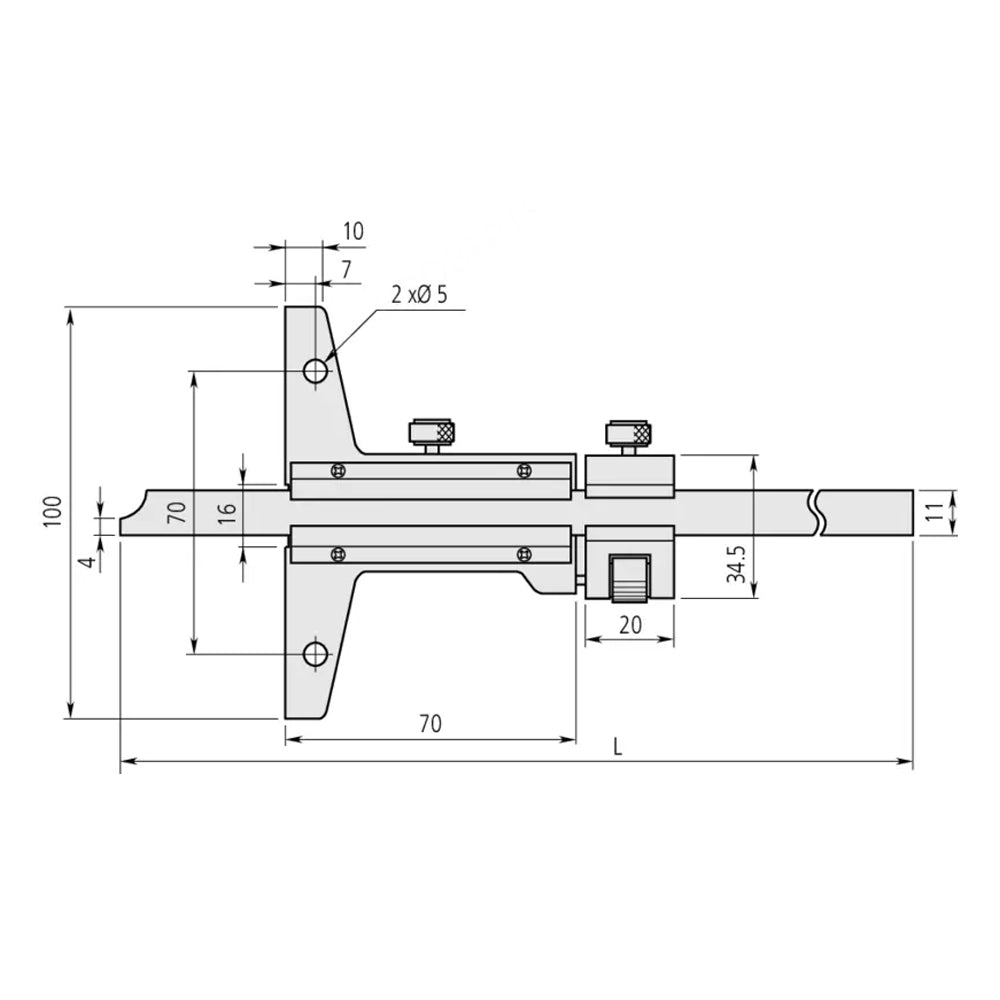 Mitutoyo 527-114 Vernier Depth Gauge, Range 0-24", Graduation 0.001", with Fine Adjustment, Base 9.8 x 0.39"