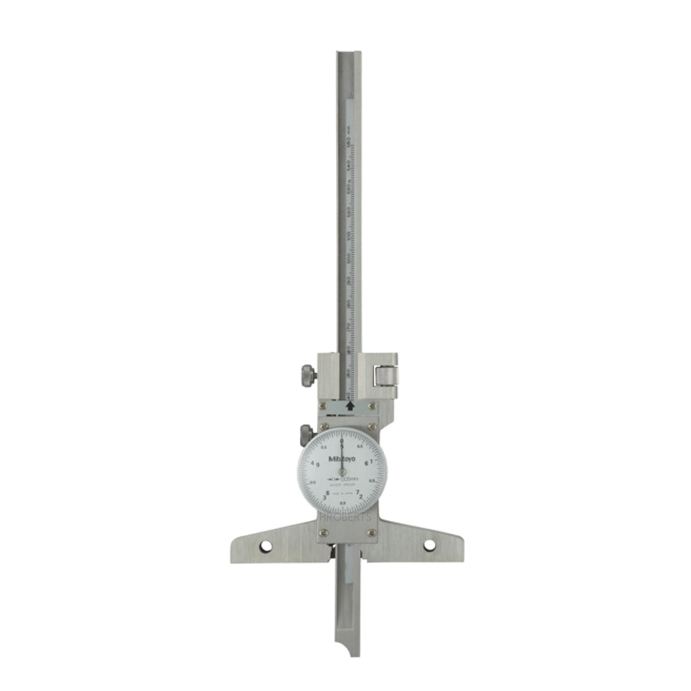 Mitutoyo 527-301-50 Dial Depth Gauge, Range 0-150mm, Graduation 0.05mm, with Fine Adjustment, Base 100 x 6.5mm