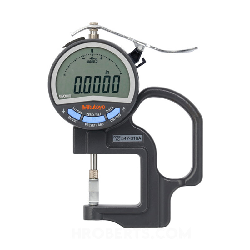 Mitutoyo 547-316A Digimatic Digital Thickness Gauge, Range 0-10mm / 0-0.4", Resolution 0.01mm / 0.0005"