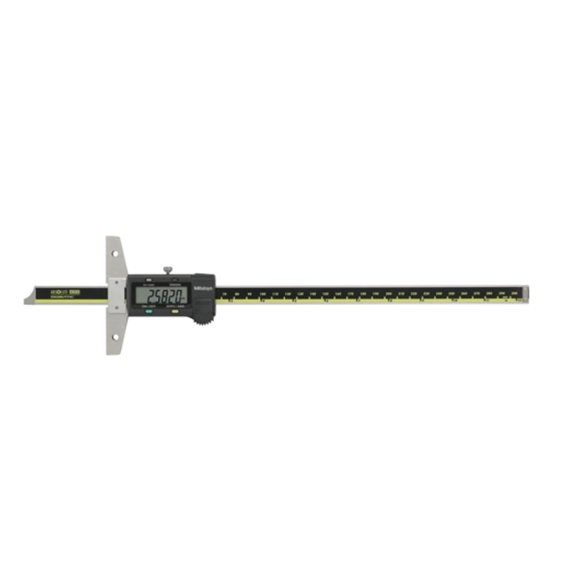 Mitutoyo 571-213-30 Absolute Digimatic Digital Vernier Depth Gauge, Range 0-300mm / 0-12", Resolution  0.01mm / 0.0005", Base 100 x 6mm with SPC Data Output