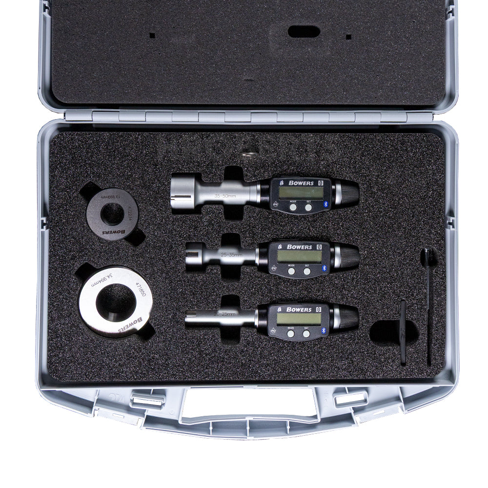 Bowers SXTD5U-BT Digital Bore Gauge Set, Range 20-50mm, Resolution 0.001mm, 3-Point Contact with Bluetooth, Supplied with Setting Rings and Ukas Certificate