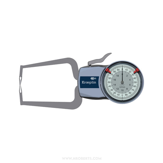 Kroeplin D220 External Dial Caliper Gauge, Range 0-20mm, Graduation 0.01mm, Measuring Depth 85mm, Measuring Contact Chisel R  0.4mm, IP65 Protection