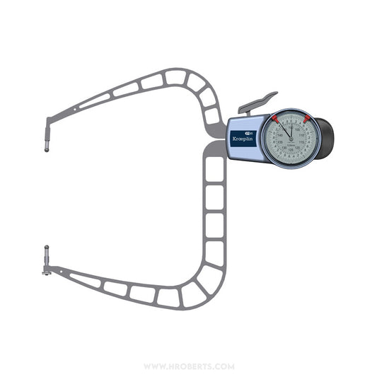 Kroeplin D4150 External Dial Caliper Gauge, Range 100-150mm, Graduation 0.05mm, Measuring Depth 167mm, Measuring Contact Ball 5mm Diameter, IP65 Protection